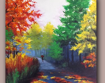Autumn Landscape Painting – "A Fall Evening" Acrylic on Canvas