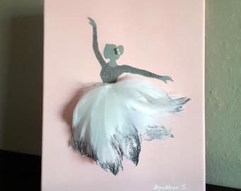 Swan Ballerina Canvas Art – Feather Tutu, Pink Nursery Decor