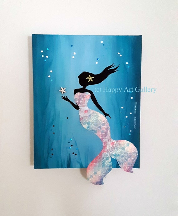 Mermaid Nursery Decor Personalized Mermaid Wall Art Girls Room Decor Mermaid Kids Room Wall Art Mermaid Nursery Art Mermaid Gifts