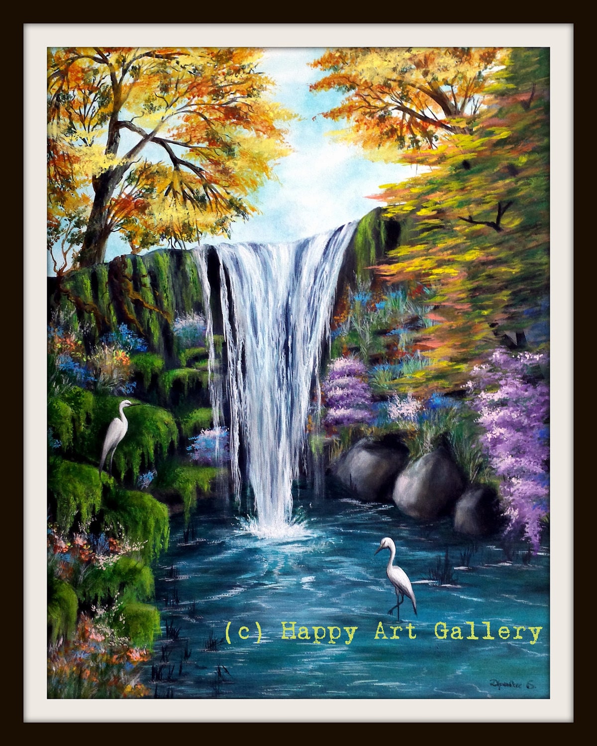 滝の風景アクリル画 – 森の池、沼地の風景、28x22 - Etsy 日本