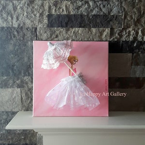 Pretty Lady Fashion Wall Art – Pink Girl Room Decor, Original Acrylic Painting image 8