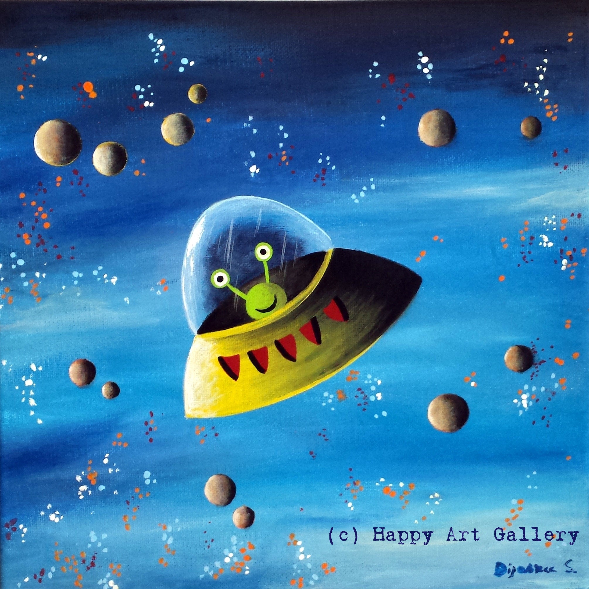Alien Spaceship Painting – Acrylic Nursery Wall Art - Etsy