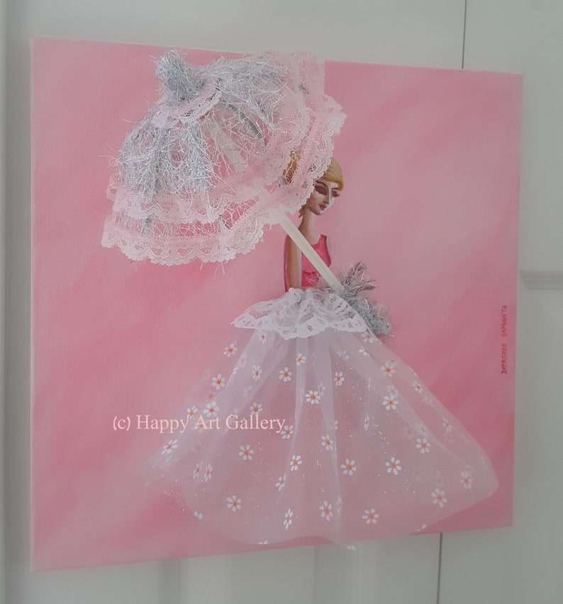 Pretty Lady Fashion Wall Art – Pink Girl Room Decor, Original Acrylic Painting image 4