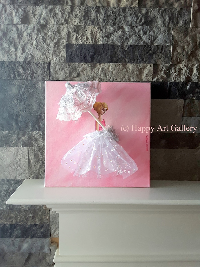 Pretty Lady Fashion Wall Art – Pink Girl Room Decor, Original Acrylic Painting image 7