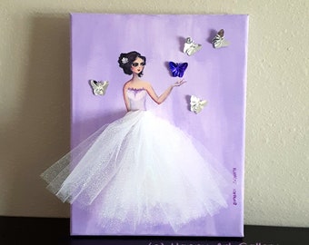 Butterfly Fairy Canvas Art – Original Acrylic Painting, Girl Room Decor