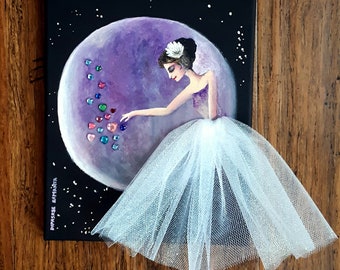 Princess Fairy Art – Original Acrylic Painting with Tulle, Nursery Decor