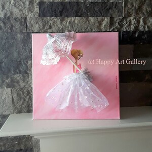 Pretty Lady Fashion Wall Art – Pink Girl Room Decor, Original Acrylic Painting image 1