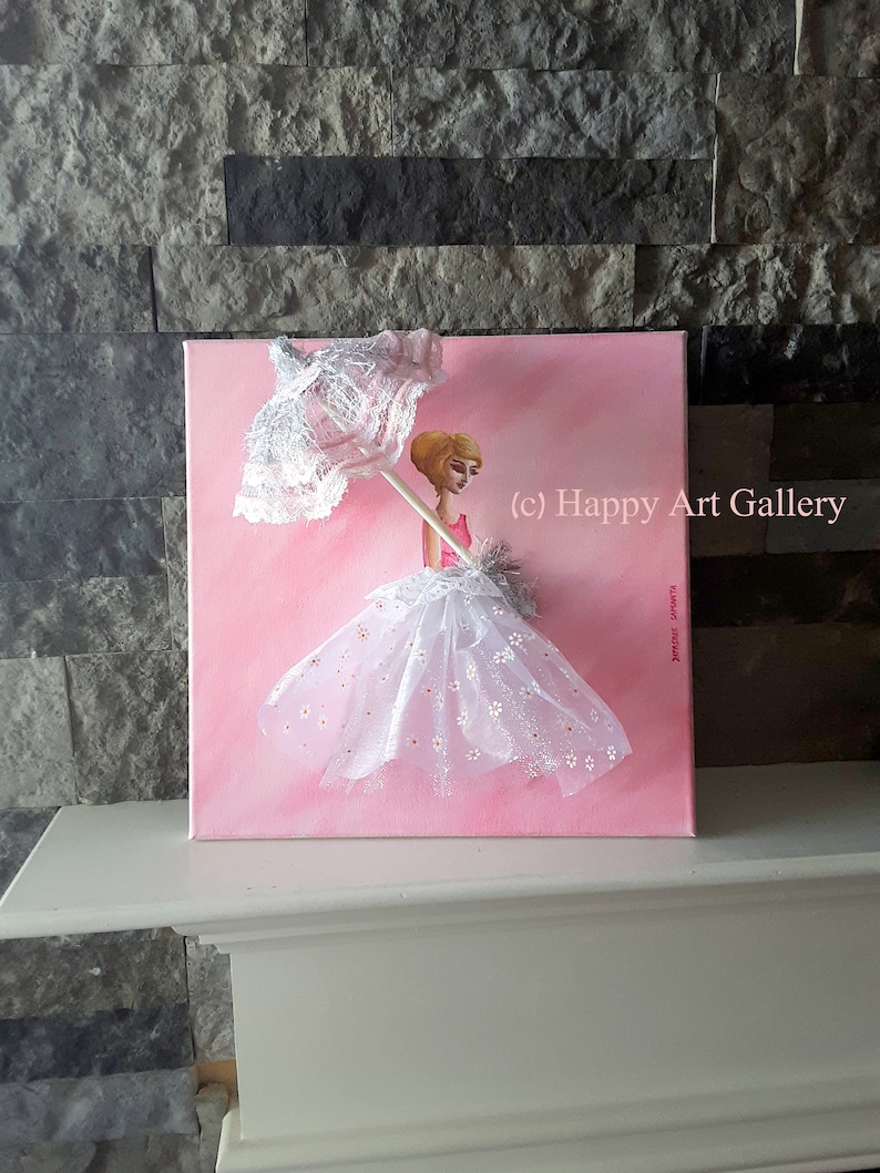 Pretty Lady Fashion Wall Art – Pink Girl Room Decor, Original Acrylic Painting image 1
