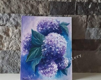 アジサイの花の絵画 オリジナルアクリル画 花の壁アート 小さな