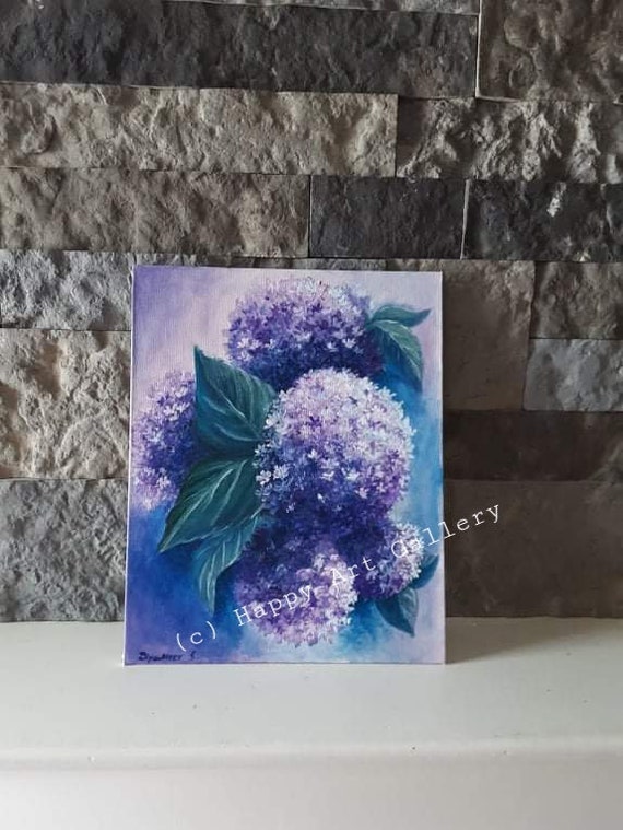 紫色のあじさい アクリル画 3色の紫陽花」 by 中坪和美｜Artmeter｜