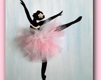 Ballerina Canvas Art – Pink Tulle Tutu, Nursery Wall Decor (8x10)