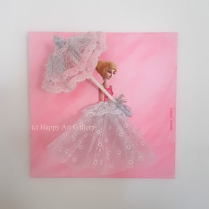 Pretty Lady Fashion Wall Art – Pink Girl Room Decor, Original Acrylic Painting image 5