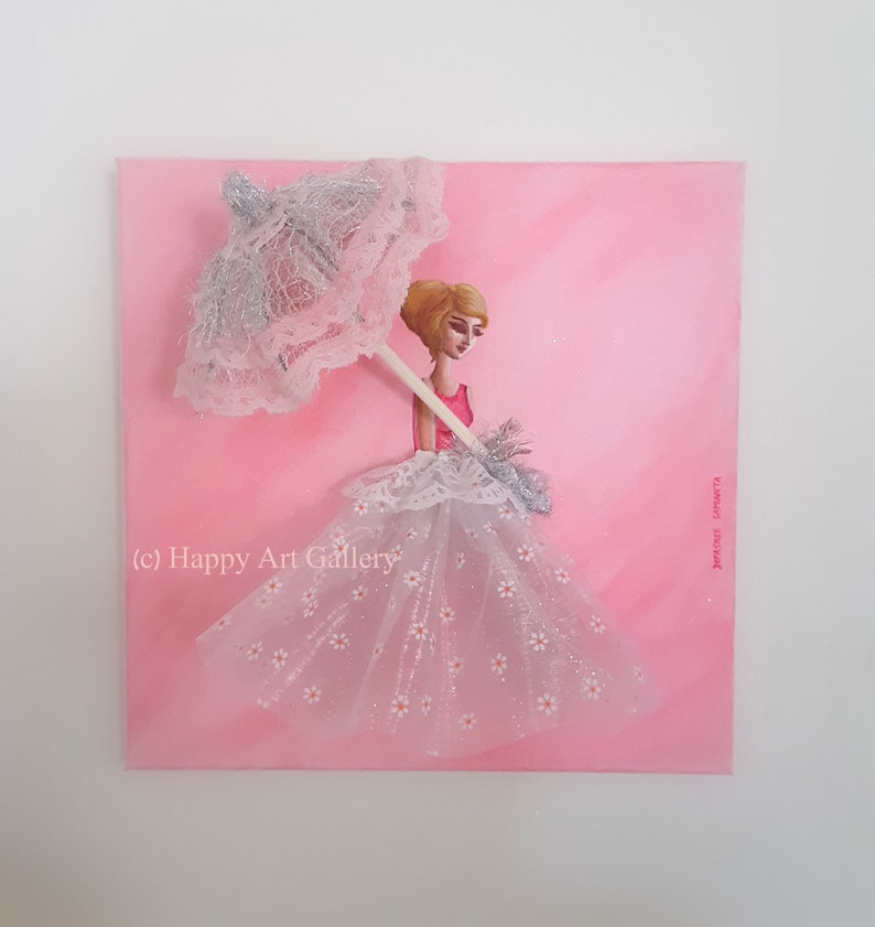 Pretty Lady Fashion Wall Art – Pink Girl Room Decor, Original Acrylic Painting image 5