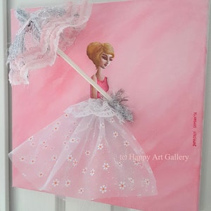 Pretty Lady Fashion Wall Art – Pink Girl Room Decor, Original Acrylic Painting image 3