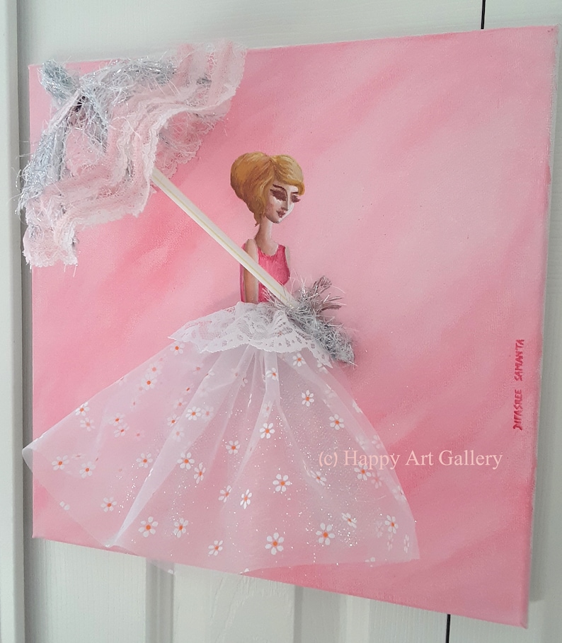 Pretty Lady Fashion Wall Art – Pink Girl Room Decor, Original Acrylic Painting image 3