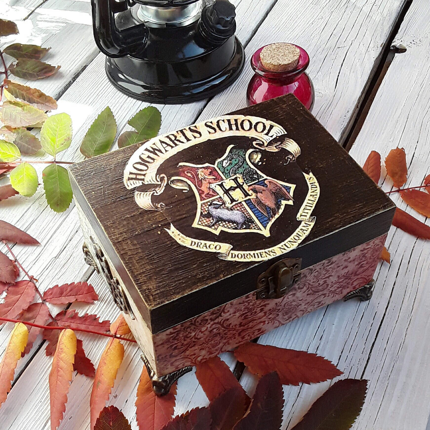 Hogwarts trinket box Harry Potter gift decoupage wooden Etsy