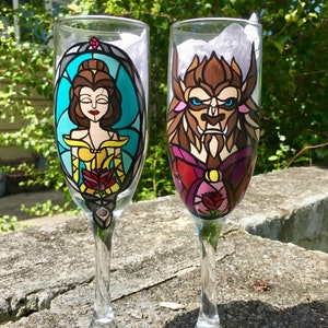 Beauty and the Beast inspired champagne flute set