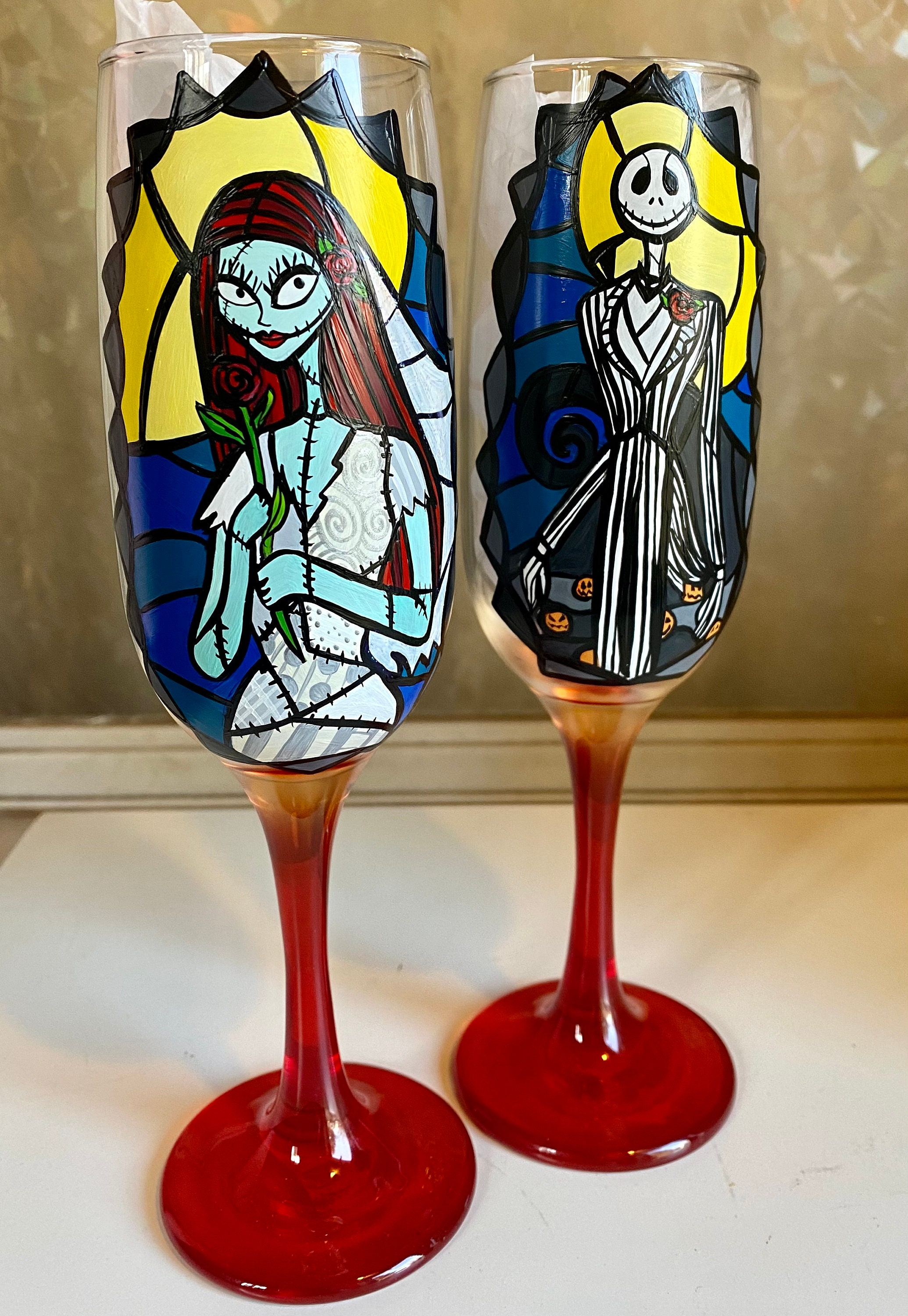 Nightmare before Christmas wine glasses - Wine & Champagne Glasses, Facebook Marketplace