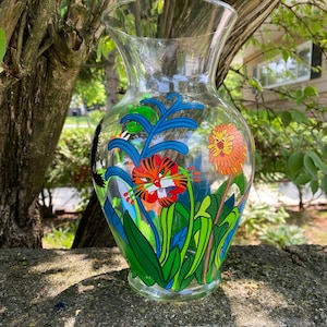 Alice in Wonderland inspired fun flowers hand painted vase