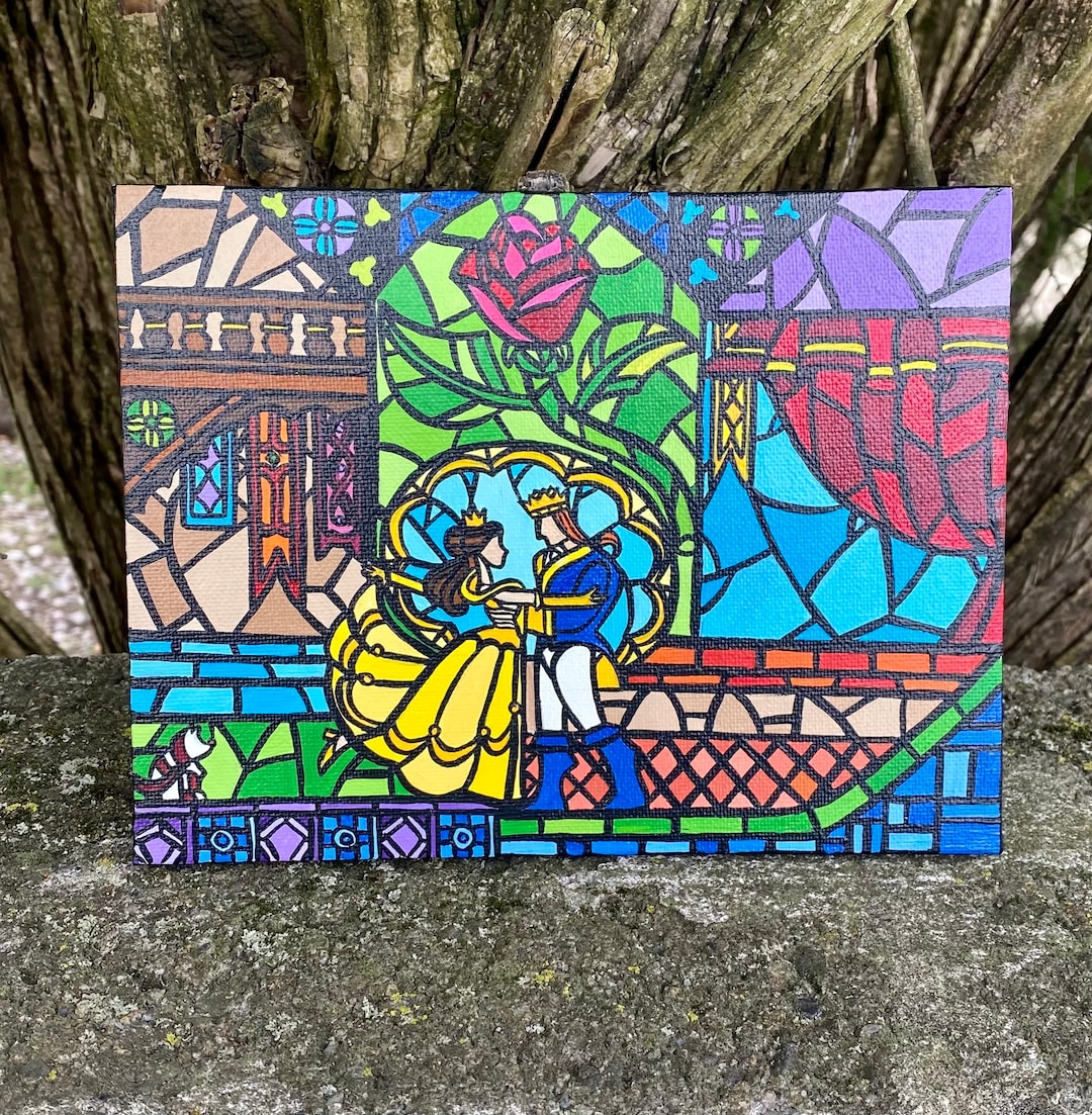 Beauty and the Beast Inspired Stained Glass Style Canvas Painting - Etsy