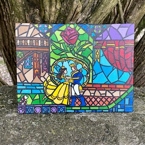Beauty and the Beast inspired stained glass style canvas painting