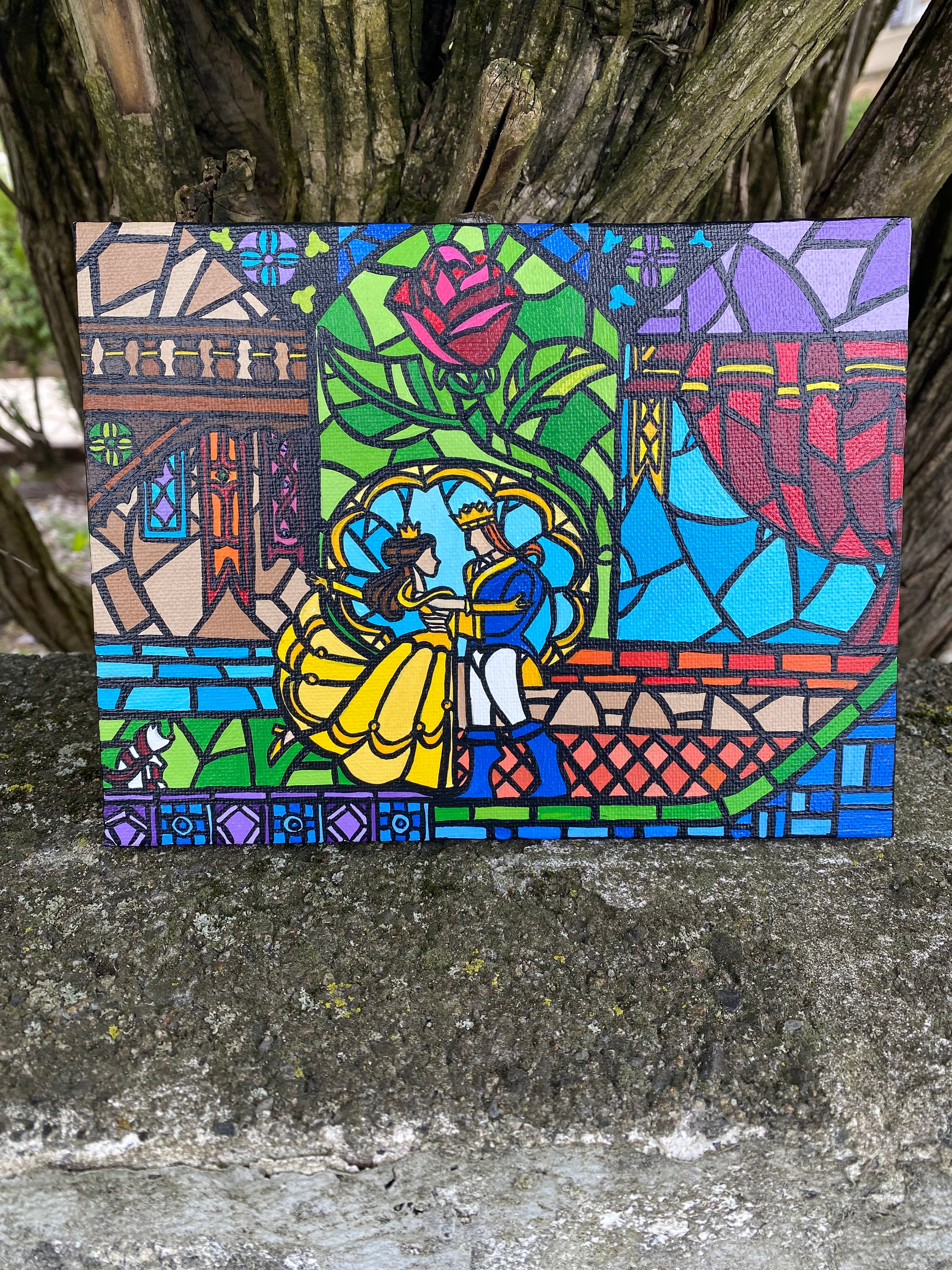 Beauty and the Beast Inspired Stained Glass Style Canvas Painting - Etsy