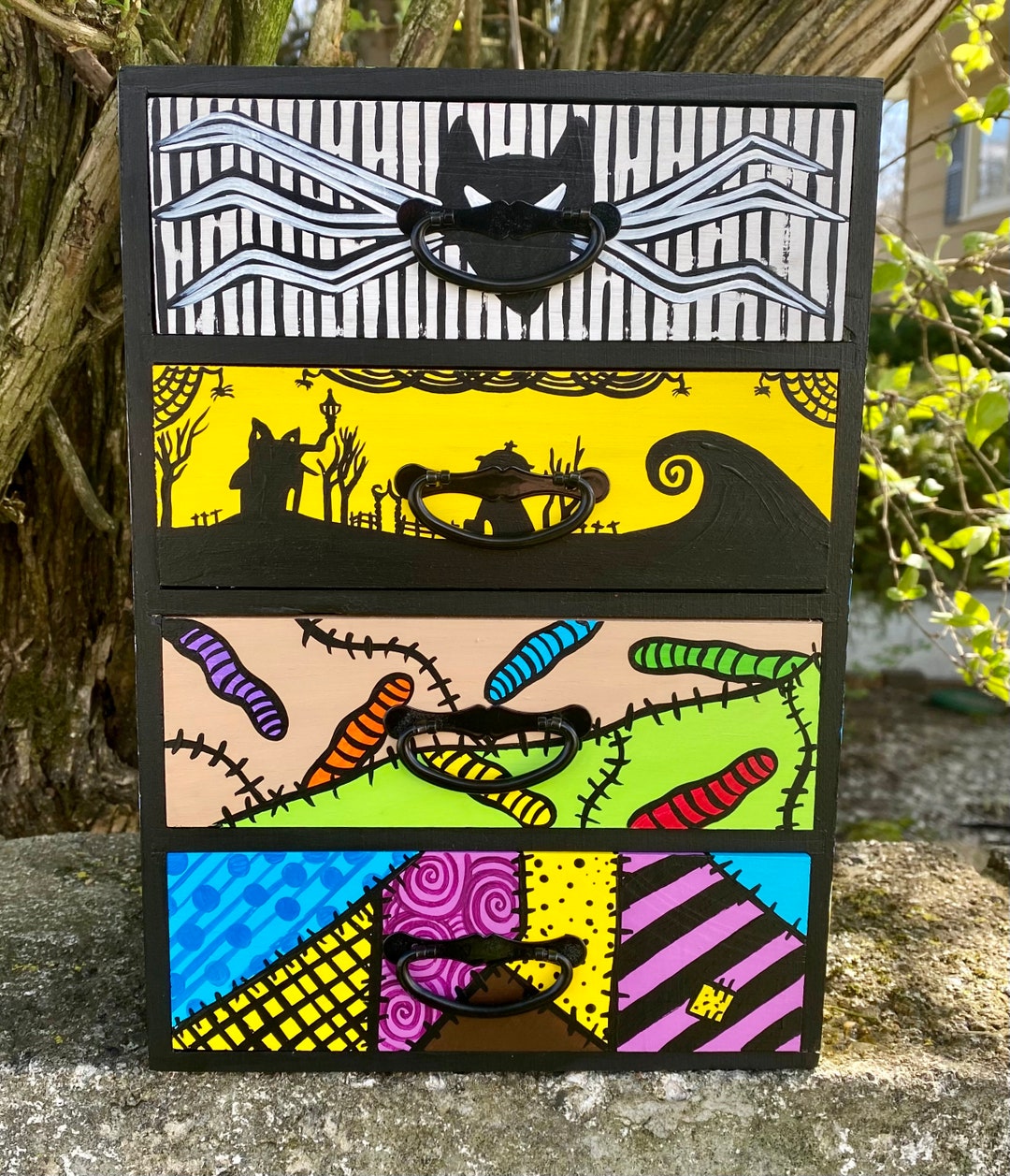 nightmare before christmas dresser Inspired SMALL Wooden Chest With Drawers Version 2 Drawer dresser Shoe size:12 YF008 Buy Style Cheat Black tiered window display box