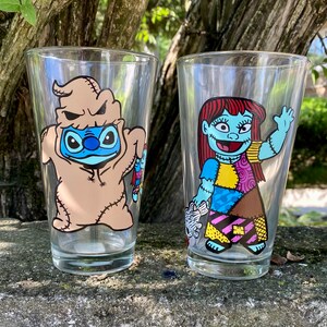 LILO and Stitch Jack Skellington and Sally inspired mashup glassware set