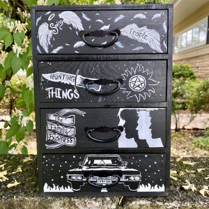 Supernatural show inspired handpainted small wooden four drawer chest