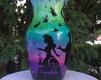 Sleeping Beauty inspired silhouette ombré hand painted vase