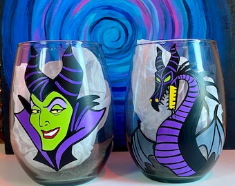 Maleficent and dragon inspired wine glass set