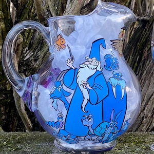 Sword in the Stone Merlin and Madam Mim inspired mashup glass pitcher