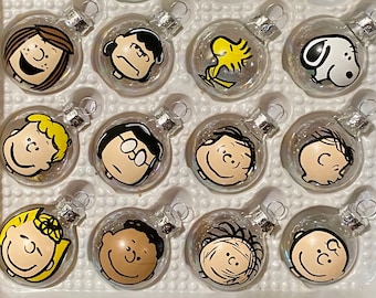 Charlie Brown inspired 12 piece MINI glass ornament set