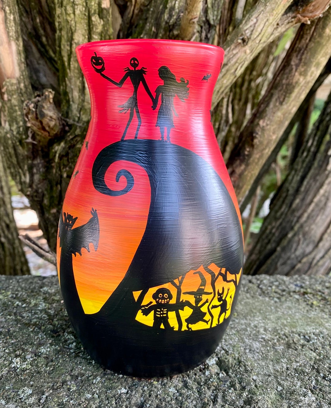 Nightmare Before Christmas Inspired Ombré Hand Painted Glass Vase - Etsy