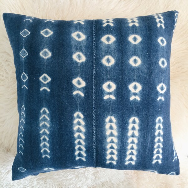 Sale 19x19 Authentic Vintage African indigo Mudcloth Pillow Sham
