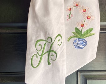 Embroidered Orchid Wreath Sash Personalized