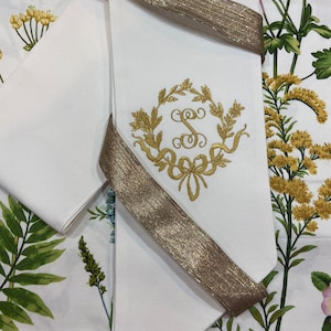 Wedding/Ornate Embroidered Gold Monogram Wreath Sash