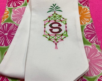 Pink and Green Embroidered Pagoda Wreath Sash