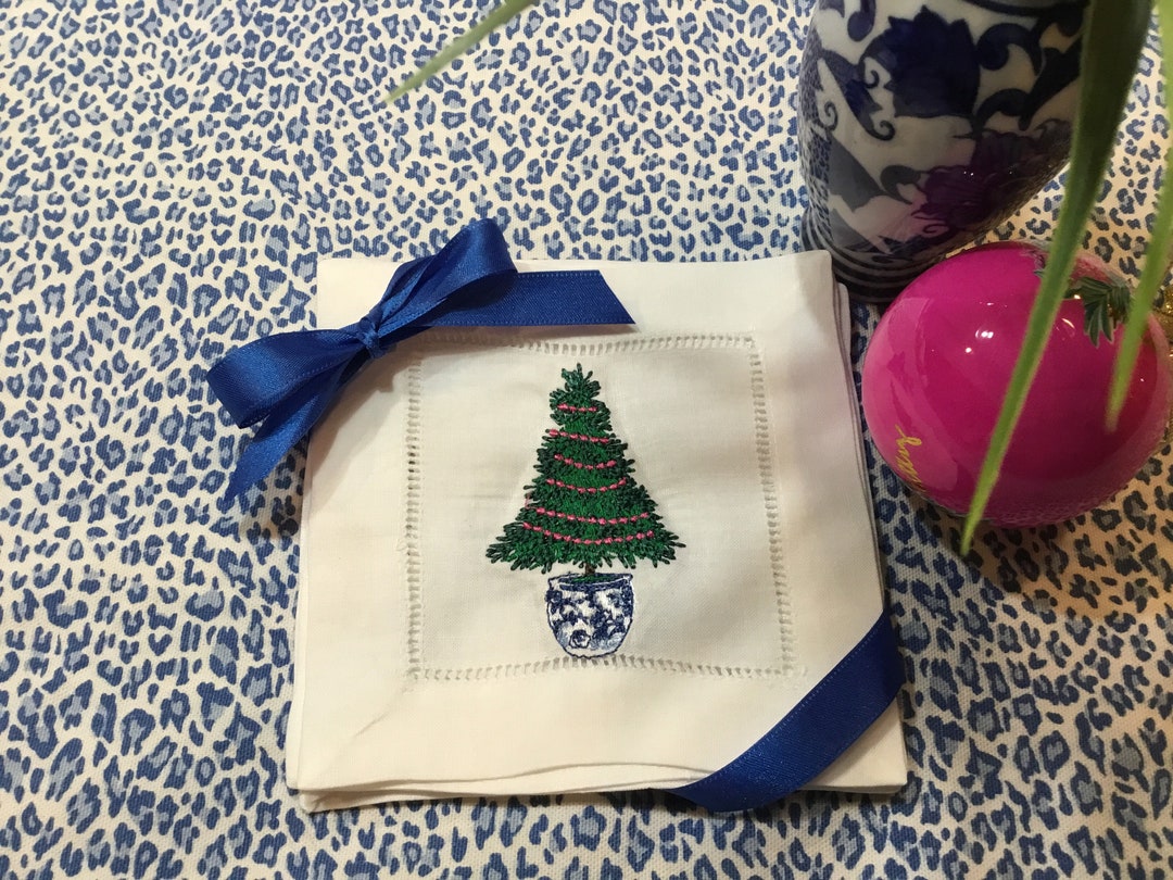 Chinoiserie Christmas Tree Cocktail Napkin Etsy