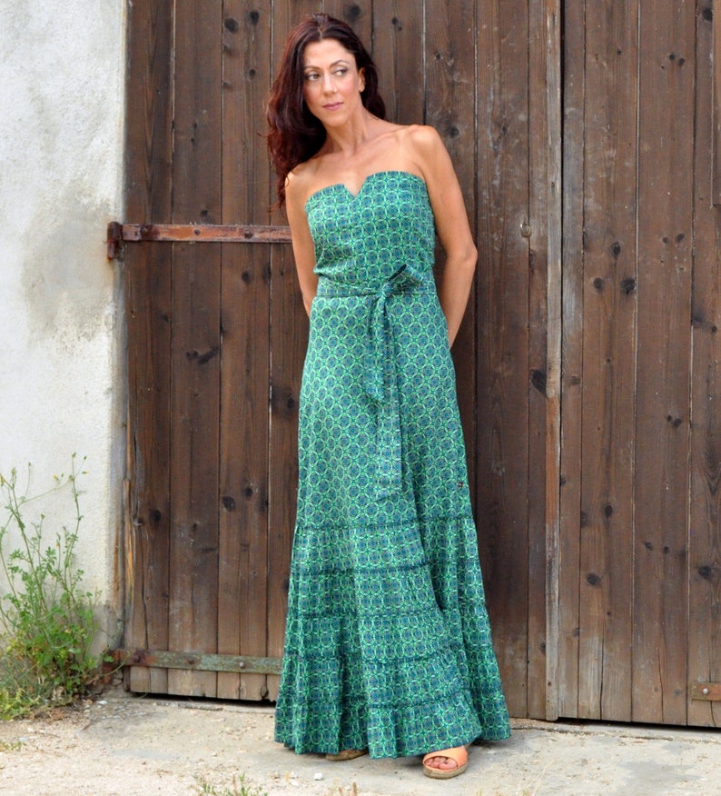 Beautiful long green summer Dress. Stylish in natural fabric. | Etsy