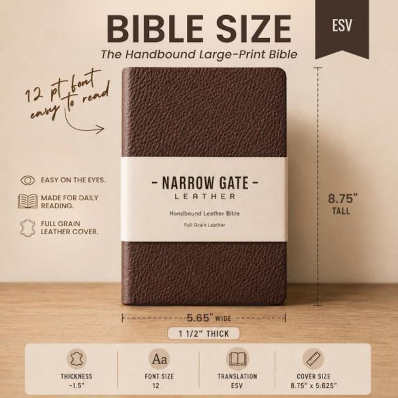 ESV Handbound Large Print Leather Bible | Full Grain, Personalized, Red Letter image 5