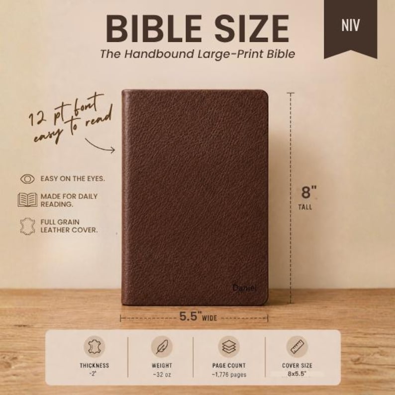 NIV Handbound Large Print Leather Bible | Full Grain, Personalized, Red Letter zdjęcie 6