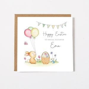 Personalised Easter Card For A Girl Granddaughter Daughter Niece, Easter Card Baby Girl, Cute Bunny Easter Card