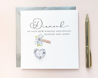 Personalised 60th Diamond Anniversary Card, Mum and Dad, Friends, 60 year anniversary gift