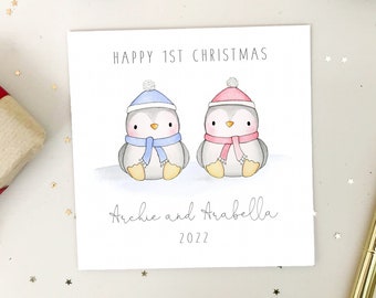 Personalised Twins First Christmas Card - 1st Christmas card twins - Personalised Twins Christmas Card