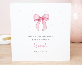 Personalised Baby Shower Card For A Mummy To Be Expecting A Girl - Pink Ribbon Bow