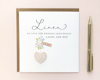 Personalised 4th Anniversary Card: Linen Wedding Anniversary