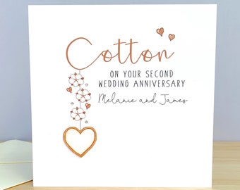 Personalised Cotton Wedding Anniversary Card - 2nd Anniversary Card - Second Wedding Anniversary Card