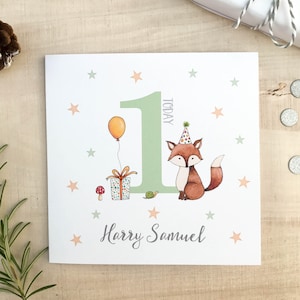 Personalised Childrens Birthday Card - Fox Birthday Card - Personalised 1st Birthday Card -  Boys 2nd Birthday Card - 3rd Birthday Card