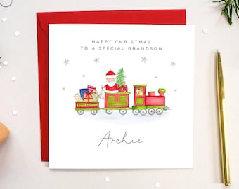 Personalised Train Christmas Card For A Boy or Girl - Son, Grandson, Nephew, Brother